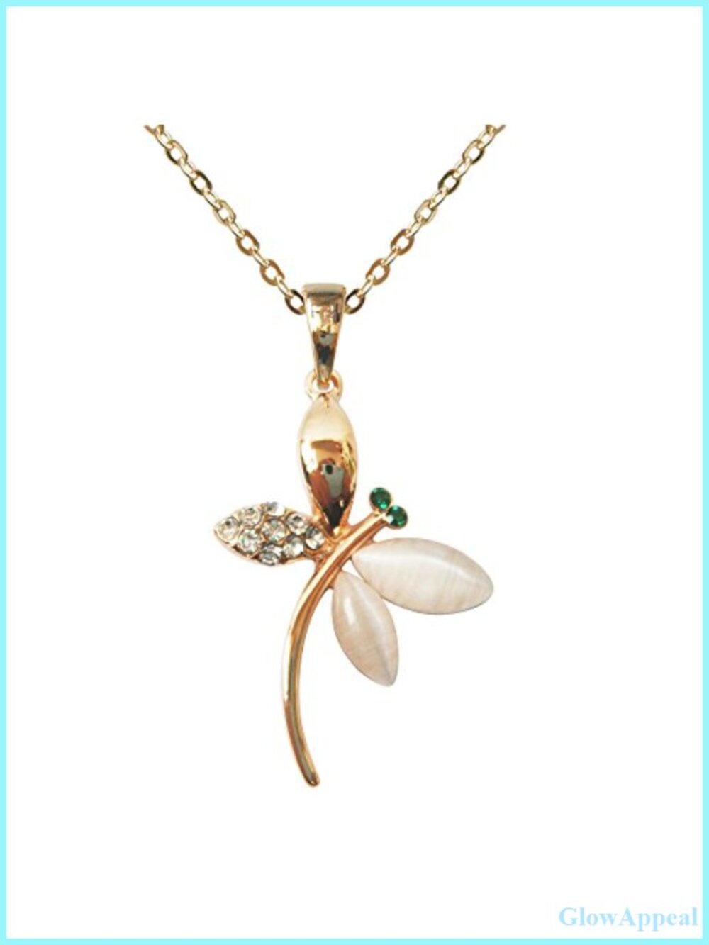 18k Gold Plated Crystal Opal Dragonfly Pendant Necklace 16"+2"